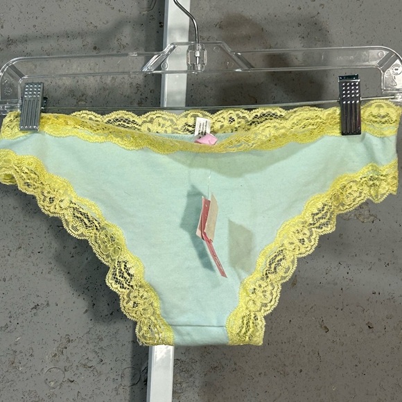 #046 Sz L Urban Behavior Blue and Yellow Lace Trimmed Bikini Panties - Picture 3 of 8